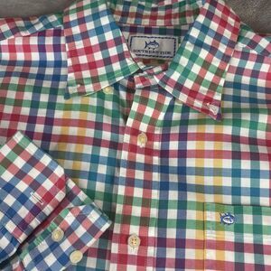 Southern Tide Shirt Mens Medium Multicolor Gingham Classic Fit Button Down Plaid